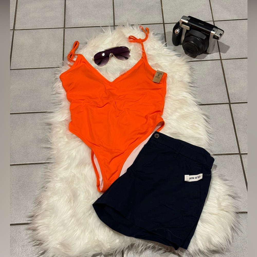 Pink by VS Orange bathing suit size L with Old Navy shorts size 12